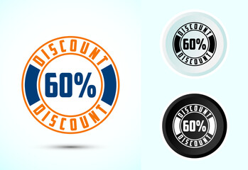 60 Percent discount tag sticker white and black background, Special offer discount tag, sale symbol