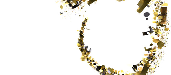 Abstract background of colorful confetti and ribbons falling against a white backdrop. Perfect for celebration, party, or festive designs.