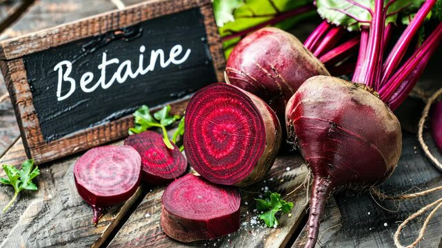 Betaine and beetroot supplements on the table. Selective focus. food.