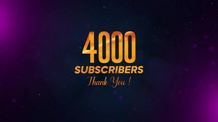 4000 Subscribers Thank You revealing motion view with golden text, falling glitter particles, and stars, against a dark, hazy background with blue and purple hues.