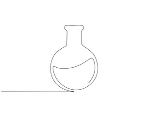 Continuous one line drawing of laboratory tube. One line drawing illustration of laboratory equipment. Sciene and biology concept line art. Editable outline