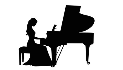 Silhouette of a woman playing piano