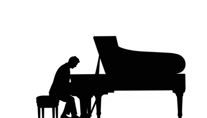 Silhouette of man playing piano against white background