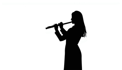 Naklejka premium Silhouette of woman playing flute against white background