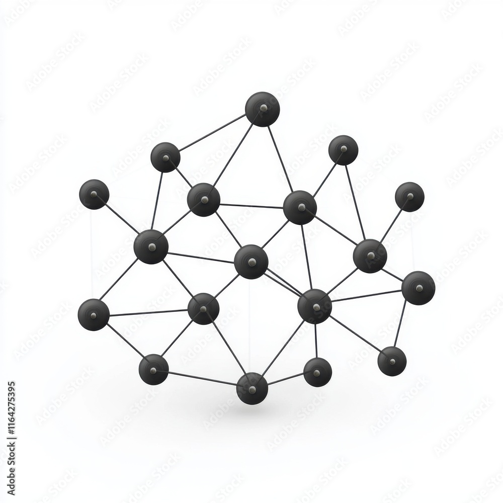 Poster abstract black network structure on a white background representing connectivity and technology.
