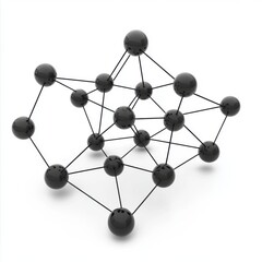 Obraz premium Abstract 3D model of interconnected spheres in black, representing a complex network structure.