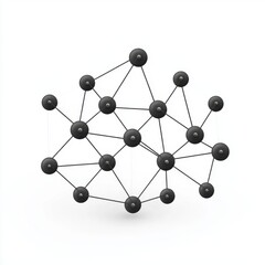 Abstract black network structure on a white background representing connectivity and technology.