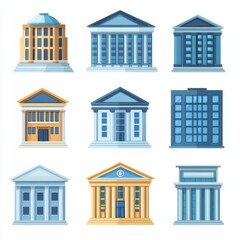 Fototapeta premium A collection of nine diverse architectural styles of buildings, showcasing various colors and designs.