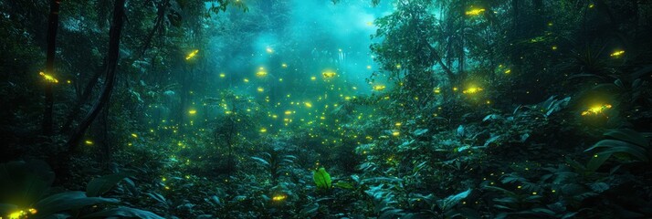 Obraz premium Enchanting Firefly Display In A Lush Tropical Forest