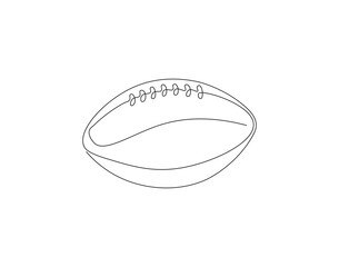 Continuous one line drawing of rugby ball. One line drawing illustration of american footbaal ball. Rugby sport equipment concept single line. Editable outline