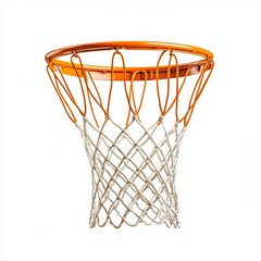 A close-up view of a basketball hoop, showcasing its intricate net and vibrant orange rim, perfect for sports-related themes.