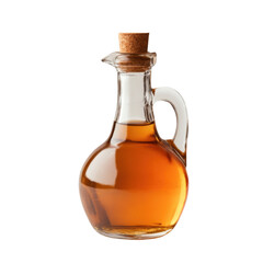 Glass Oil Bottle with Cork Top and Olive Oil on White Background