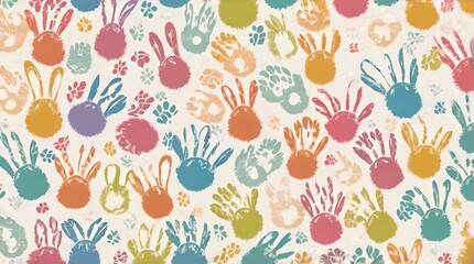 Seamless Pattern of Easter Bunny Footprints with Rabbit Paw Traces, Cute Cartoon Hare Line Illustration Background