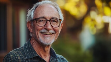 portrait of a sad elderly man outside his house during the day