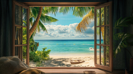 Beachfront window view Beach window view ocean view seaside tropical nature landscape scene scenery wallpaper