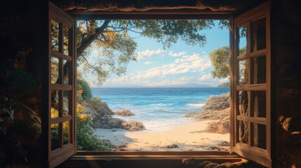 Beachfront window view Beach window view ocean view seaside tropical nature landscape scene scenery wallpaper