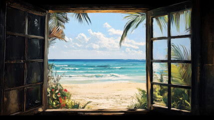Beachfront window view Beach window view ocean view seaside tropical nature landscape scene scenery wallpaper