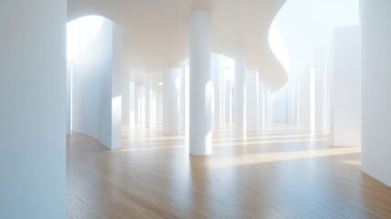 Fototapeta premium Sunlit Modern Architectural Interior: A Serene White Space