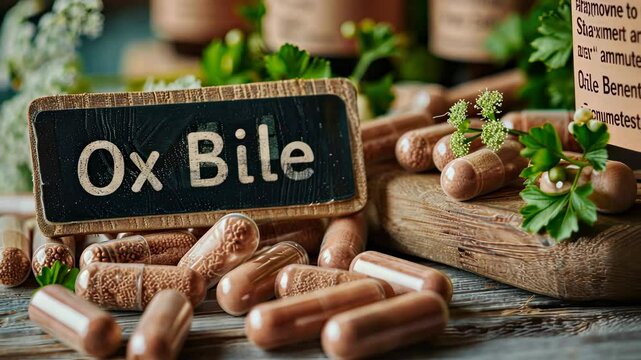Ox bile supplements on the table. Selective focus. nature.