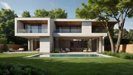 Stylish Modern Residence with Expansive Lawn and Lush Garden