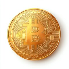 A detailed view of a shiny gold Bitcoin coin showcasing its intricate design and logo.