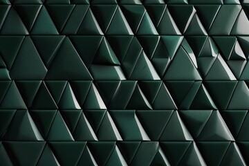 Obraz premium Abstract triangular dark green mosaic tile wallpaper texture with geometric fluted triangles background