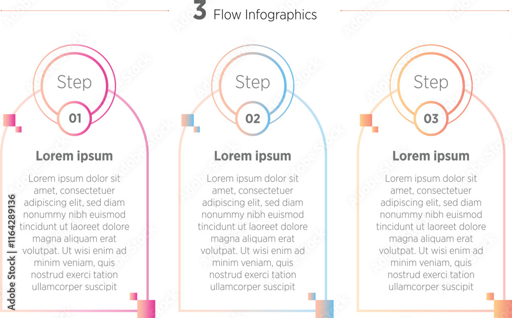 Wall mural colorful 3 circular elements placed in horizontal row. concept of 3 steps of startup project develop