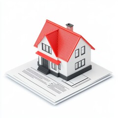 A 3D model of a house sits atop architectural plans, symbolizing home ownership and design.