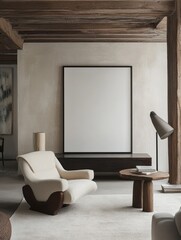 Modern Living Room With Large Blank Canvas And Comfortable Chair