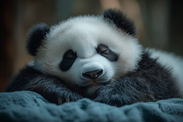 Obraz premium Adorable giant panda in the wild, captured in a breathtaking extreme close-up. Showcasing its expressive eyes, soft fur, and iconic black-and-white markings in stunning detail.