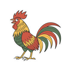 Illustration of a rooster on a white background. Cute farm poultry.