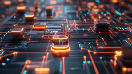 Fototapeta premium Futuristic Circuit Board with Neon Lights