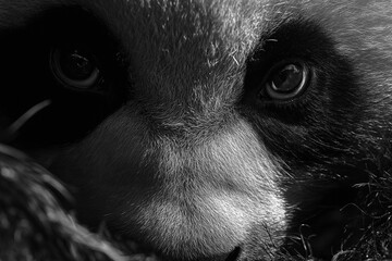Adorable giant panda in the wild, captured in a breathtaking extreme close-up. Showcasing its expressive eyes, soft fur, and iconic black-and-white markings in stunning detail.