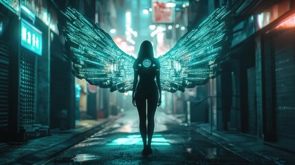 Fototapeta premium Cyberpunk Angel: A Futuristic Vision