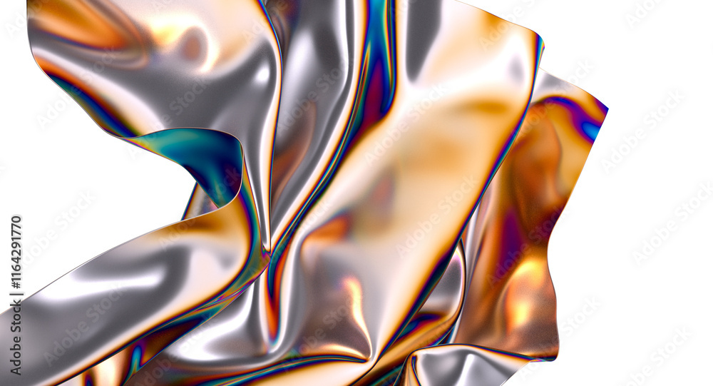 Poster a mesmerizing swirl of iridescent fabric catching the light in a vibrant display