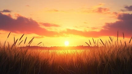 Obraz premium Golden sunset over a field of wheat. (1)