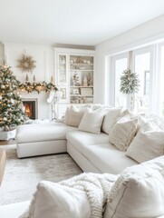 Elegant White Christmas Living Room Decor