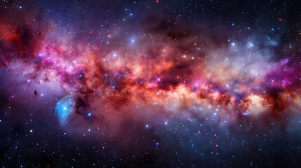Fototapeta premium Space scene image featuring stars, including a striking bright red and blue star at its core