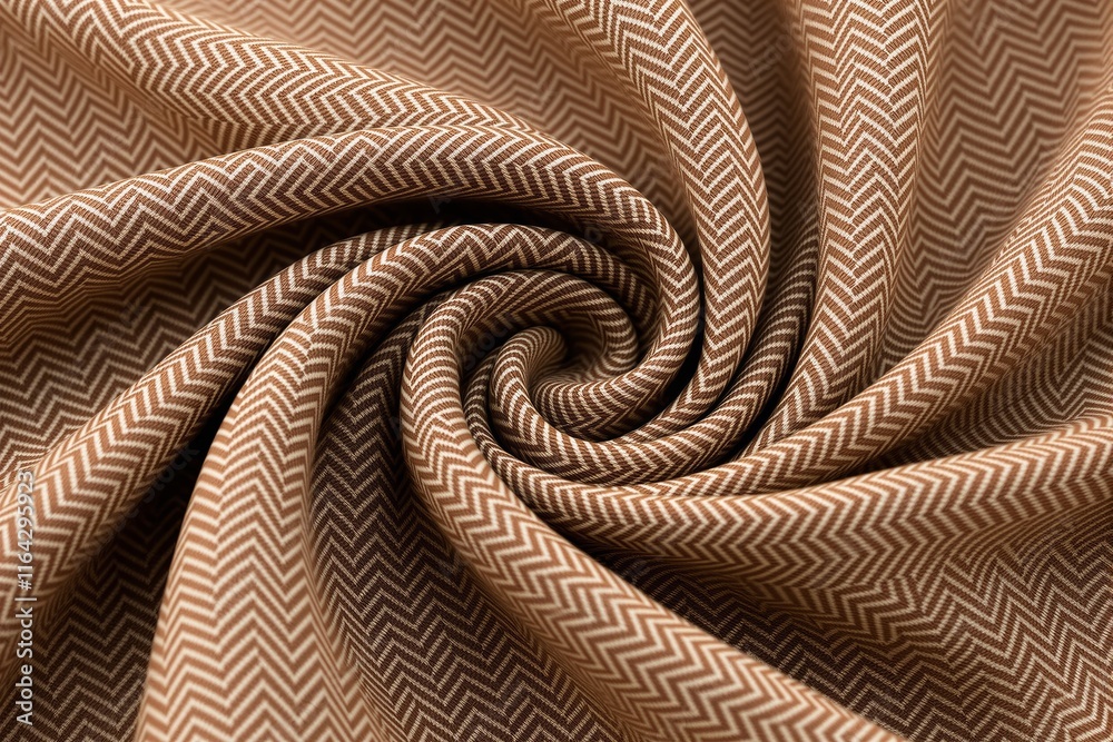 Poster close-up of brown herringbone-patterned fabric with swirling folds.