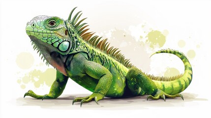 Fototapeta premium Green iguana reptile illustration.