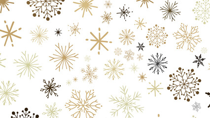 Snowflakes - golden openwork shiny snowflakes, star, 3D rendering.