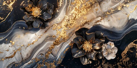 "Exquisite 3D Wallpaper for Wall Frames Featuring Fractal Flowers in Golden Tones, Showcasing Intricate Patterns and a Luxurious Aesthetic Perfect for Contemporary Interior Design"

