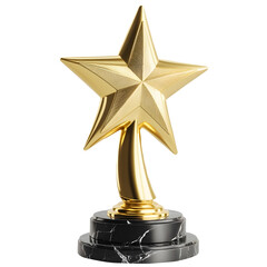 Golden Star Trophies on Transparent Background for Award Ceremony,