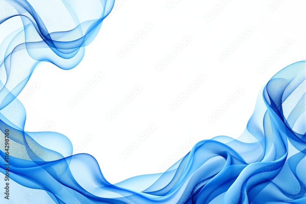 Poster abstract flowing blue wave pattern on white background.