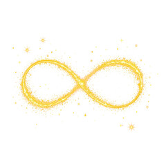 Gold glitter infinity, a golden loop of eternity, an infinity of glittering stardust