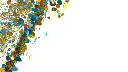 A festive celebration with colorful confetti and ribbons exploding in the air, creating a joyful and celebratory atmosphere.