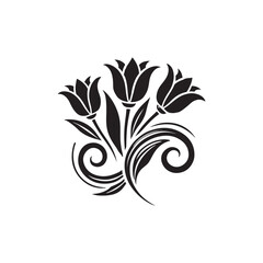 Black silhouettes of tulips. Vector illustration.