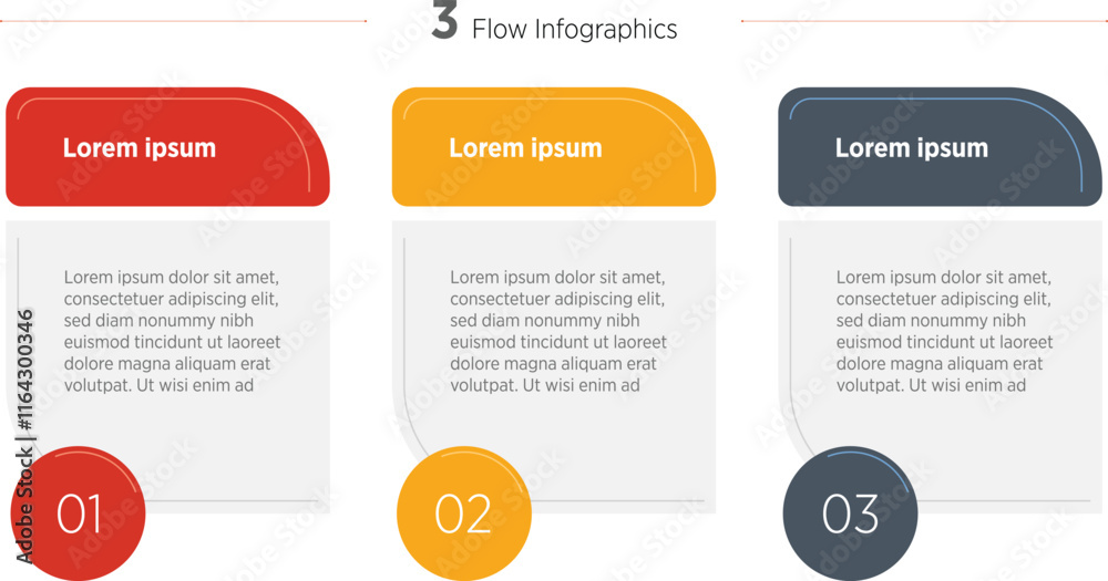 Wall mural modern three elements placed in horizontal row. concept of 3 steps of startup project development. i