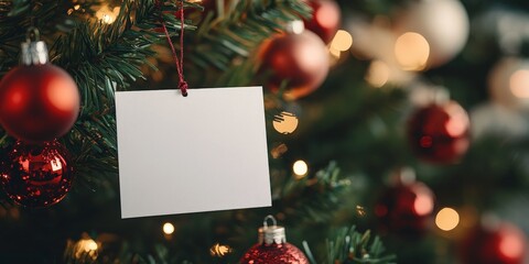 Blank White Card on Christmas Tree