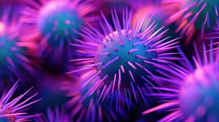 Fototapeta premium Close-up of vibrant, spiky microorganisms in a colorful, abstract representation.